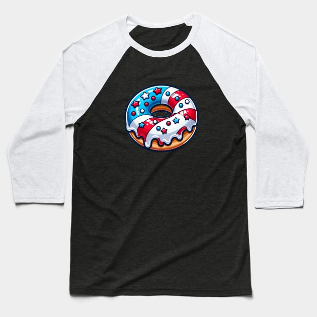 Patriotic American Donut Delight - Red, White & Blue Treat Baseball T-Shirt by SandraHeyward